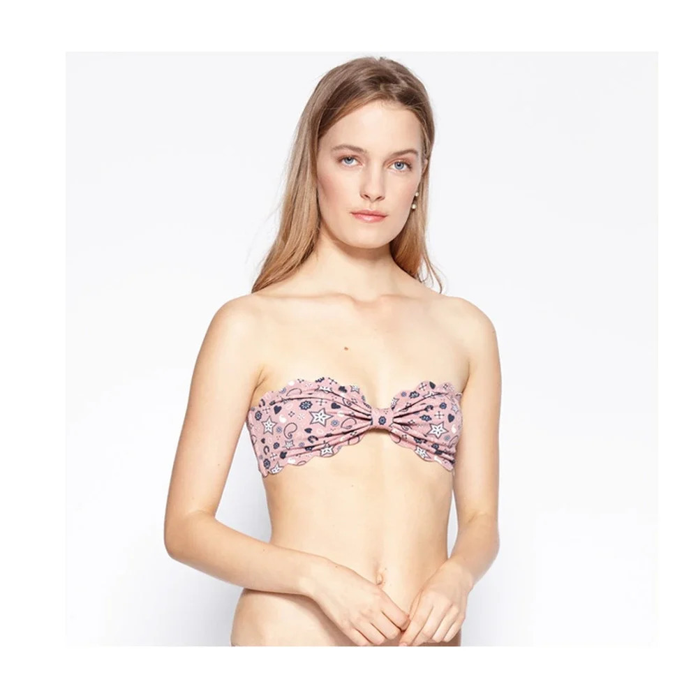 Marysia Antibes Bikini Swim Top Bandeau Pink Bandana Print Size Large NEW